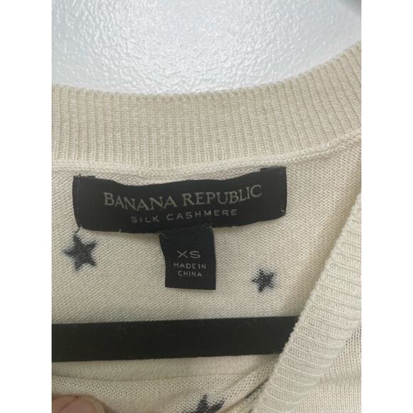 Banana Republic Silk Cashmere Crewneck Sweater Cream Stars America 4th Women XS - Picture 4 of 11
